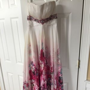 Tony Bowls White and Pink Floral Prom Dress